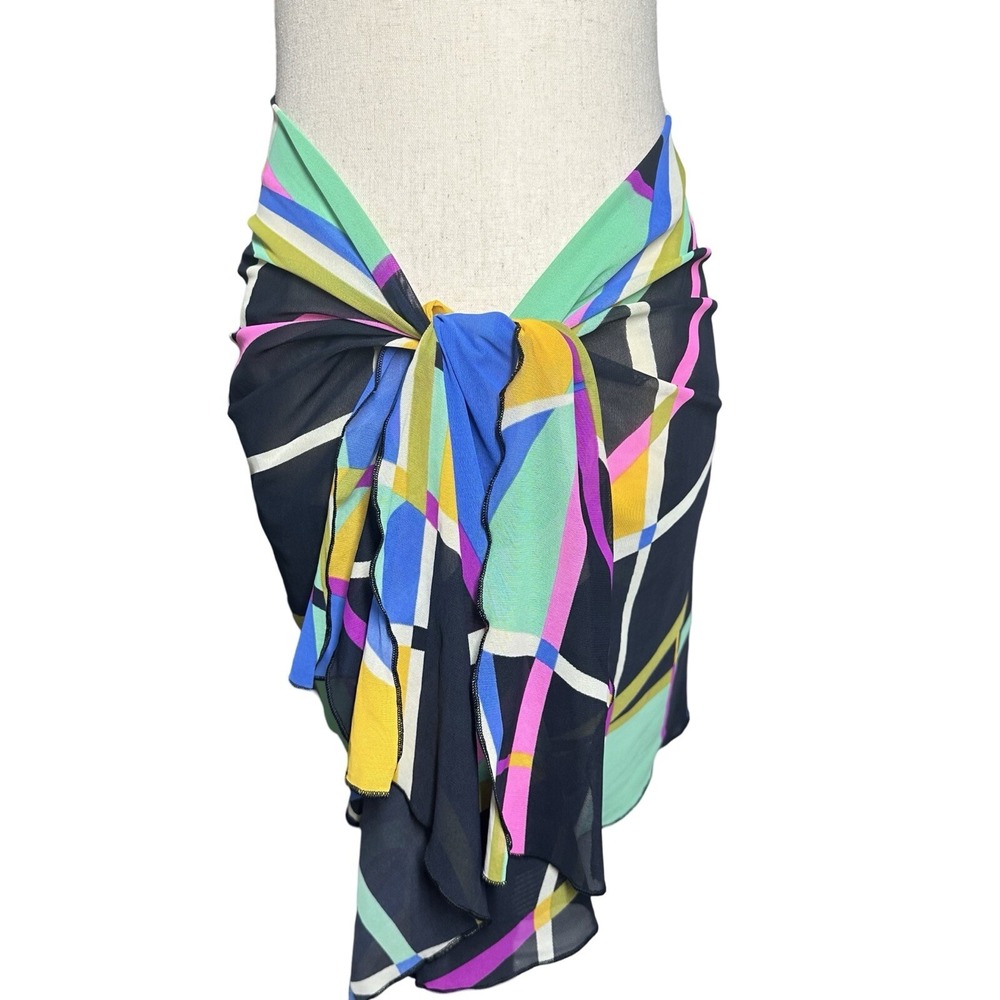 Gideon Oberson Mesh Cover Up Sarong Wrap Pareo M Beach Swim Stretch Multicolor